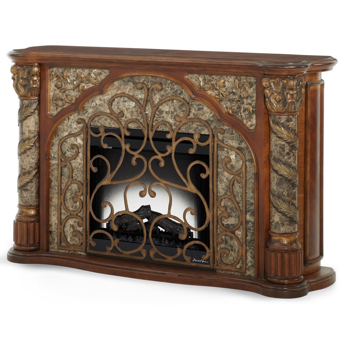 Michael Amini Villa Valencia Traditional Electric Fireplace with Marble